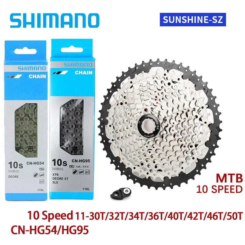 

Shimano Chain Bike Chain HG54 HG95 116 Links for 10 Speed Bicycle With SUNSHINE 10V MTB 11-30/32/34/36/40/42/46/50T 10s Cassette