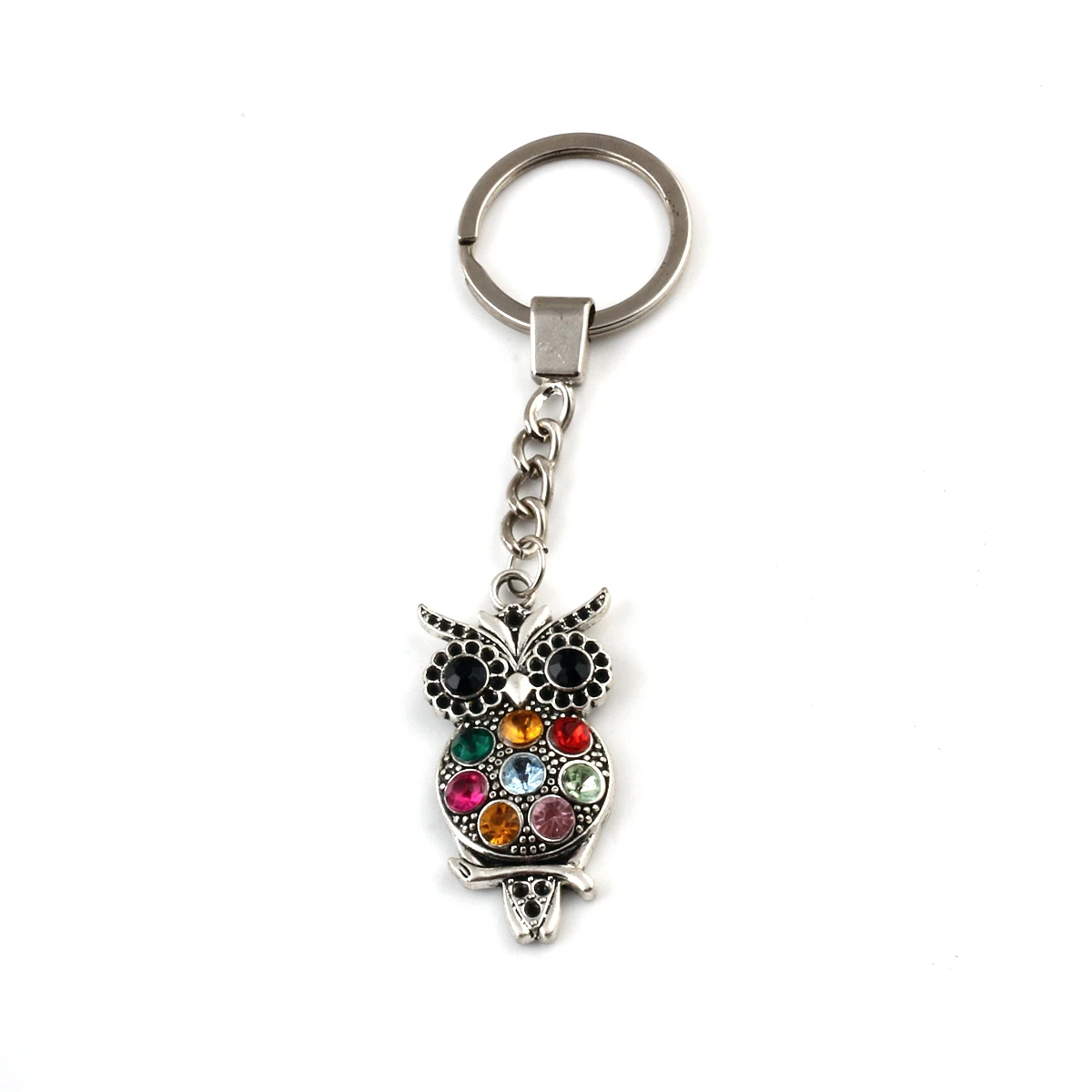 

10pcs Keychain Colorful Crystal Owl Alloy Charms Pendants Key Ring Travel Protection DIY Accessories S-7