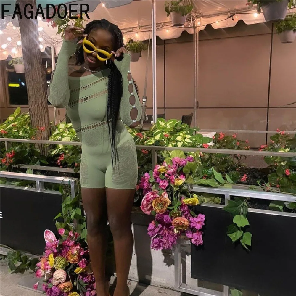 Пикантные полые комбинезоны FAGADOER Y2k Женский вязаный сетчатый прозрачный