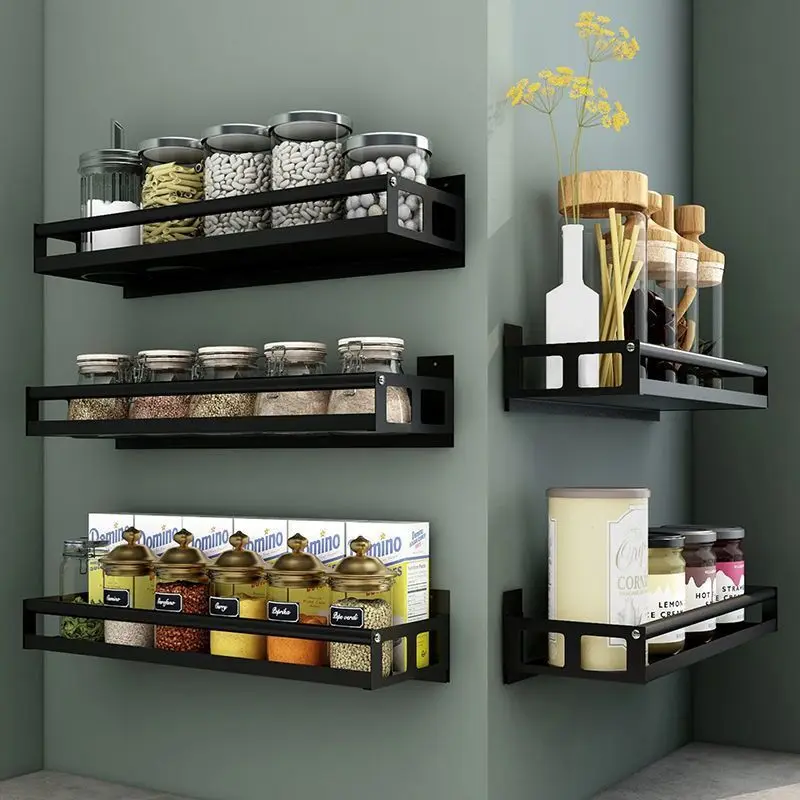 

Kitchen Spice Rack Stainless Steel Wall-Mounted Storage Shelves Seasoning Bottle Rack Bathroom Punch-Free Storage Organizer Rack