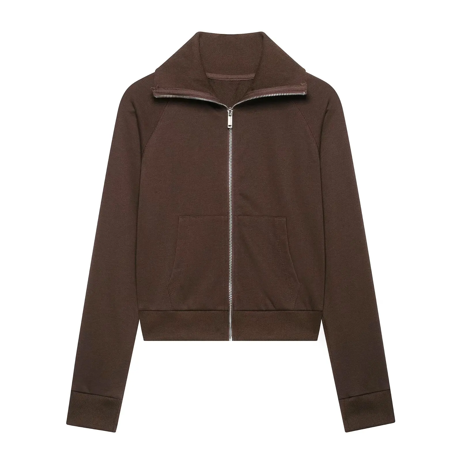 Фото Новинка 2026: Осенний женский шикарный спортивный укороченный жакет на молнии и облегающие брюки с высокой талией и расклешенными штанинами, комплект из 2 предметов №2