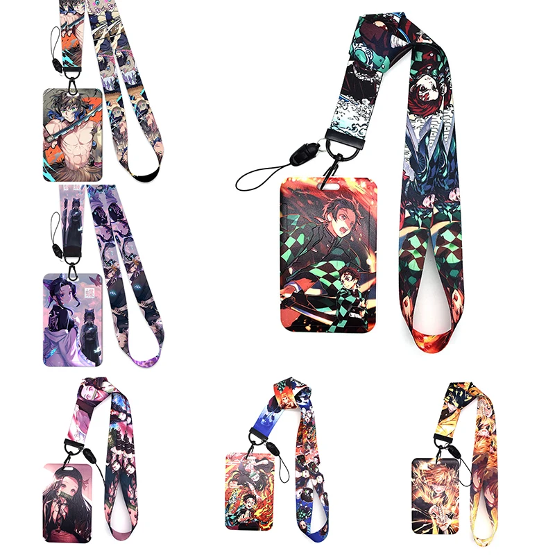 

Anime Demon Slayer Print Keychain Ribbon Lanyards for Keys ID Card Phone Straps Hanging Rope Lariat Students Badge Pass Holder