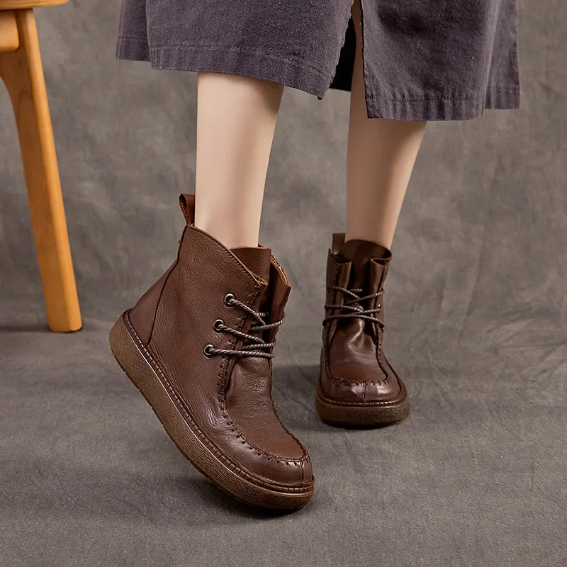 

Женские ботильоны из натуральной кожи, без застежки, с круглым носком, 2,5 см