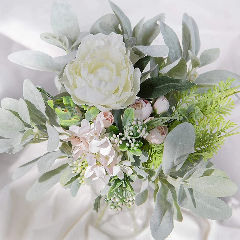 Promotion! Faux Lambs Ear Stems 5Pcs Flocked Artificial Greenery Solid Spray Fake Rabbit Leaves For Home Wedding DIY Craft |