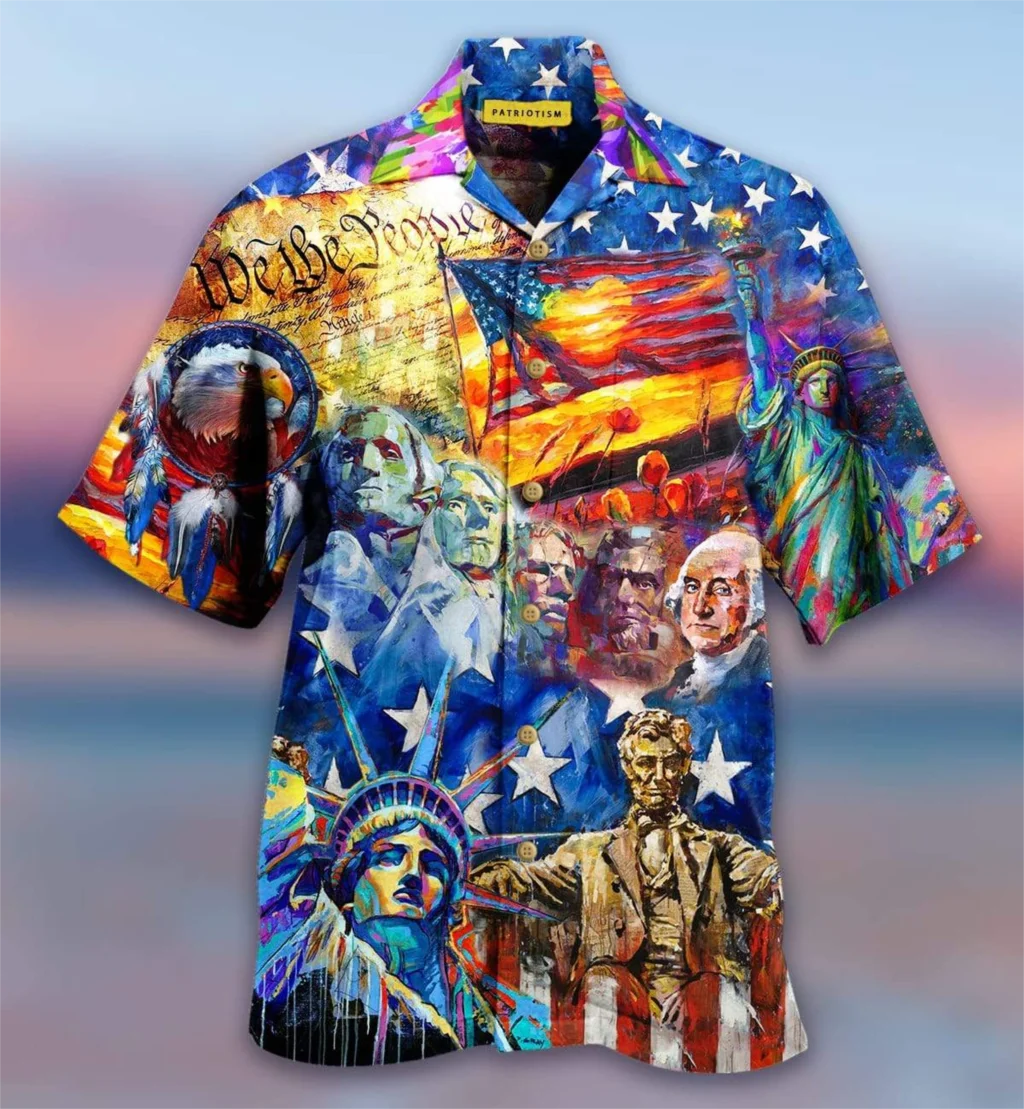2023 American Figure History Men's shirt Hawaiian Short Sleeve oversized top European Size 5XL 3d Beach Summer Vacation