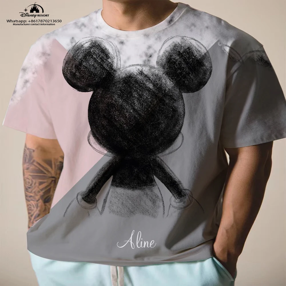 T-shirt à col rond imprimé Harajuku pour hommes Minnie Anime Street Trend Polyvalent 2K Été Garçons Nouveau Décontracté
