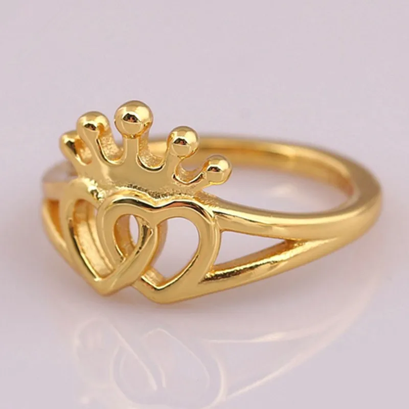 

Authentic 925 Sterling Silver Gold Interlocked Crowned Hearts Ring For Women Wedding Party Europe Fashion Jewelry