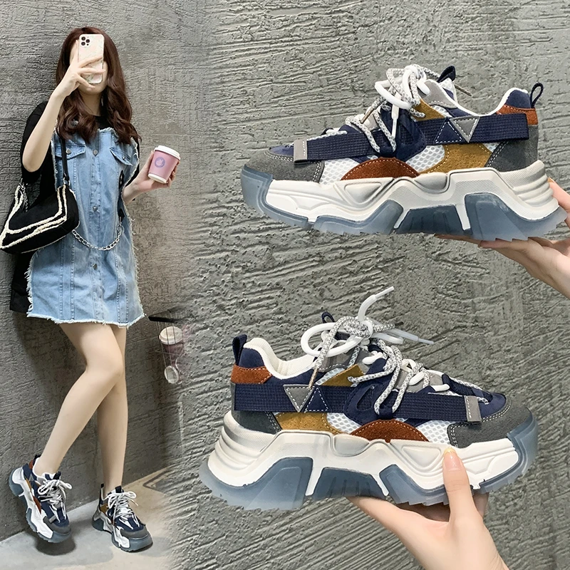 

Женская кожаная обувь для папы, новинка весны 2022, женская обувь на платформе, повседневная обувь на платформе, модная спортивная обувь