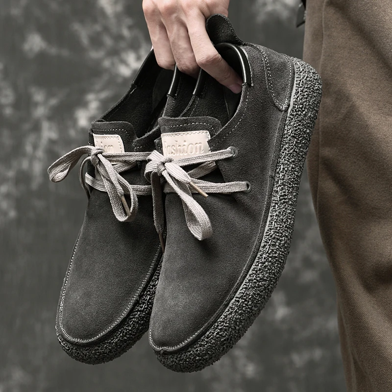 Мужская повседневная обувь серая кожа из нубука свободная мужская дышащие