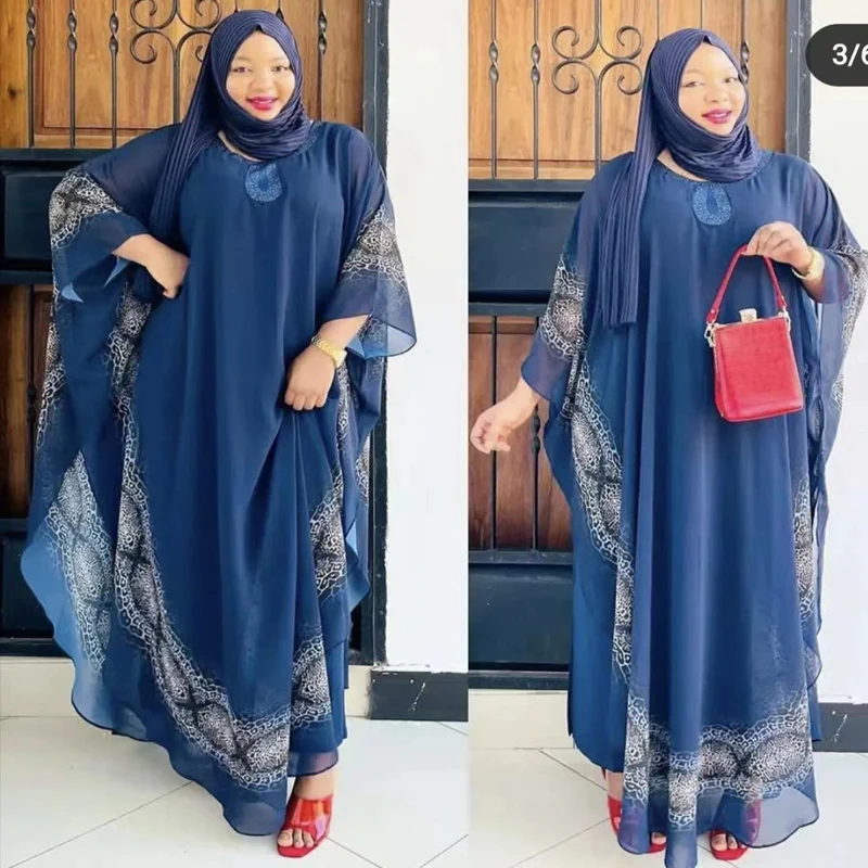

African Dresses For Women Dubai Luxury Chiffon Muslim Fashion Dress Caftan Moroccan Wedding Party Robe Loose Big Boubou Turkish