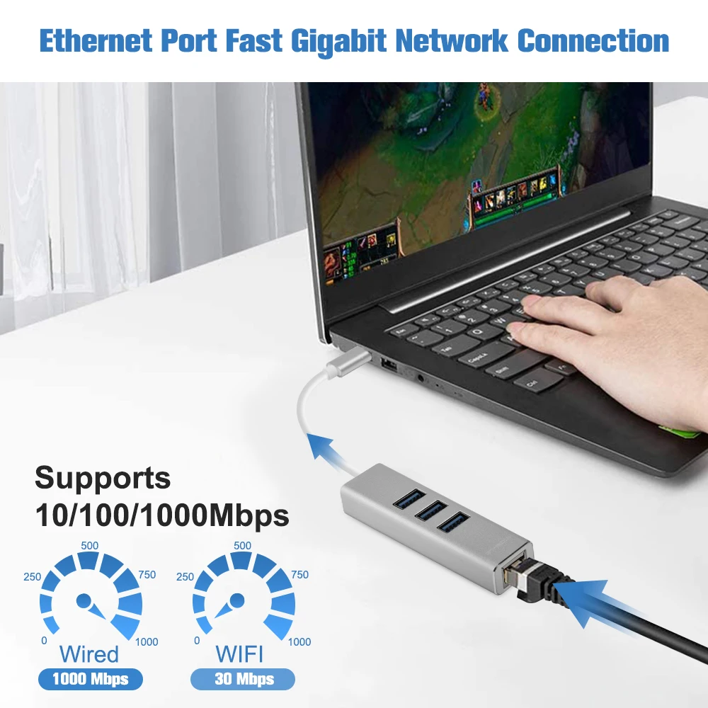 Адаптер GTMEDIA USB 3 1 в алюминиевом корпусе 0 Type C сетевая карта RJ45 и адаптер для Mac