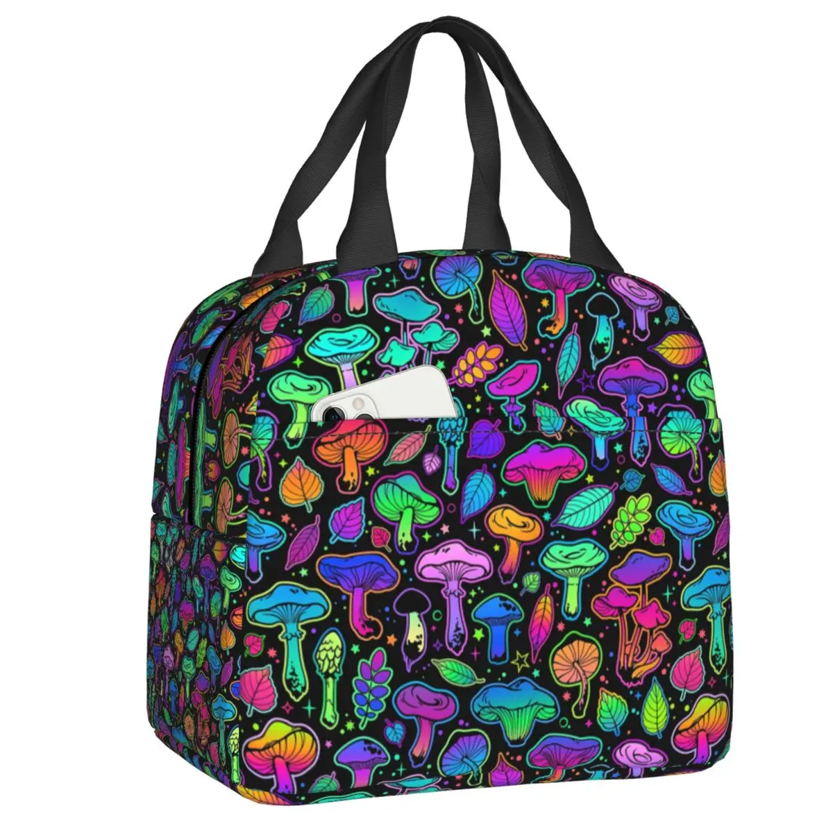 

Psychedelic Magic Mushrooms Insulated Lunch Bag for Women Portable Thermal Cooler Lunch Tote Kids School Children