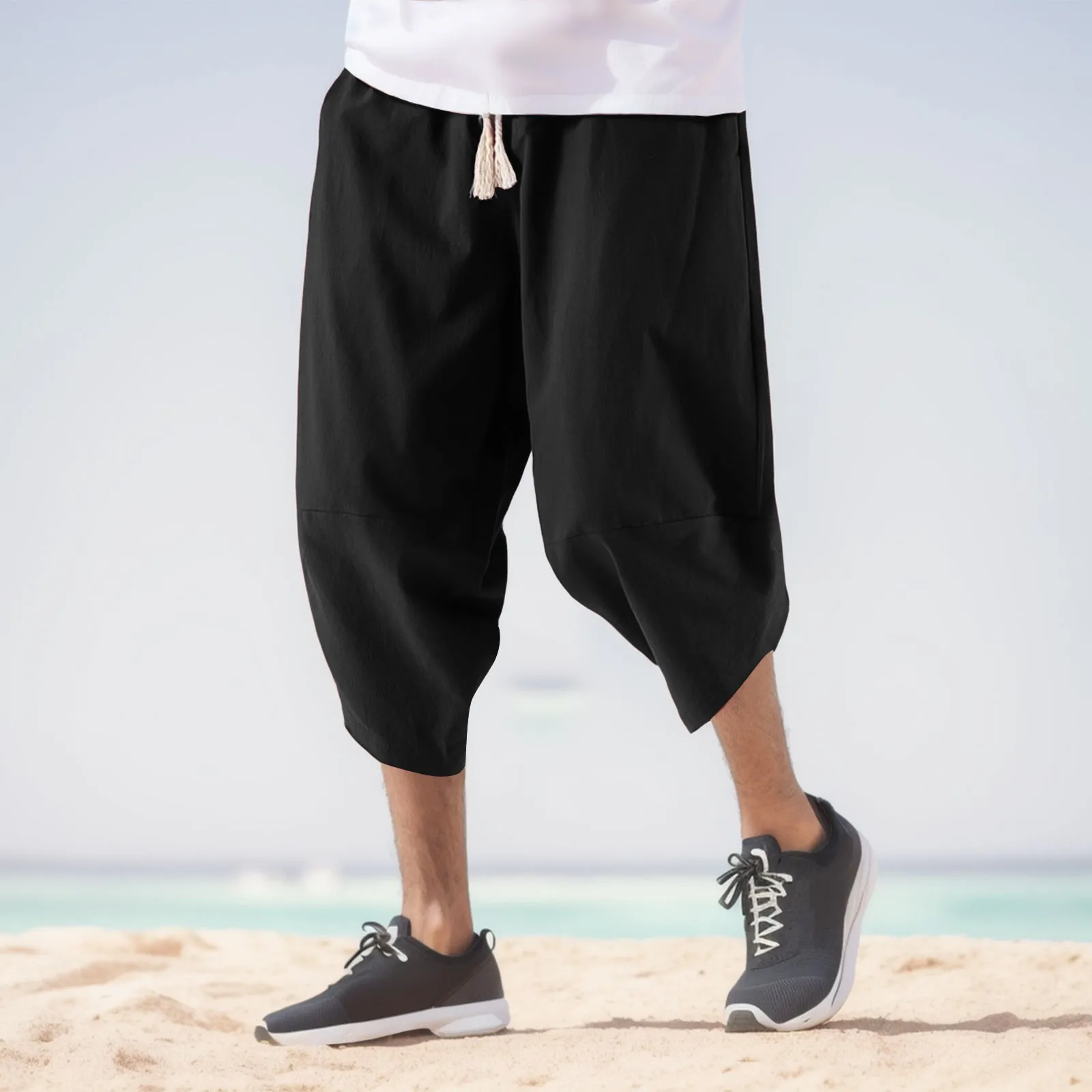 

Mens Fashion Casual Simple Solid Color Lumbar Frenum Pants Calf Length Trousers Mens Active Shorts