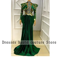 2022 luxury aso ebi green high neck crystal evening dresses long sleeve african satin mermaid formal party gowns