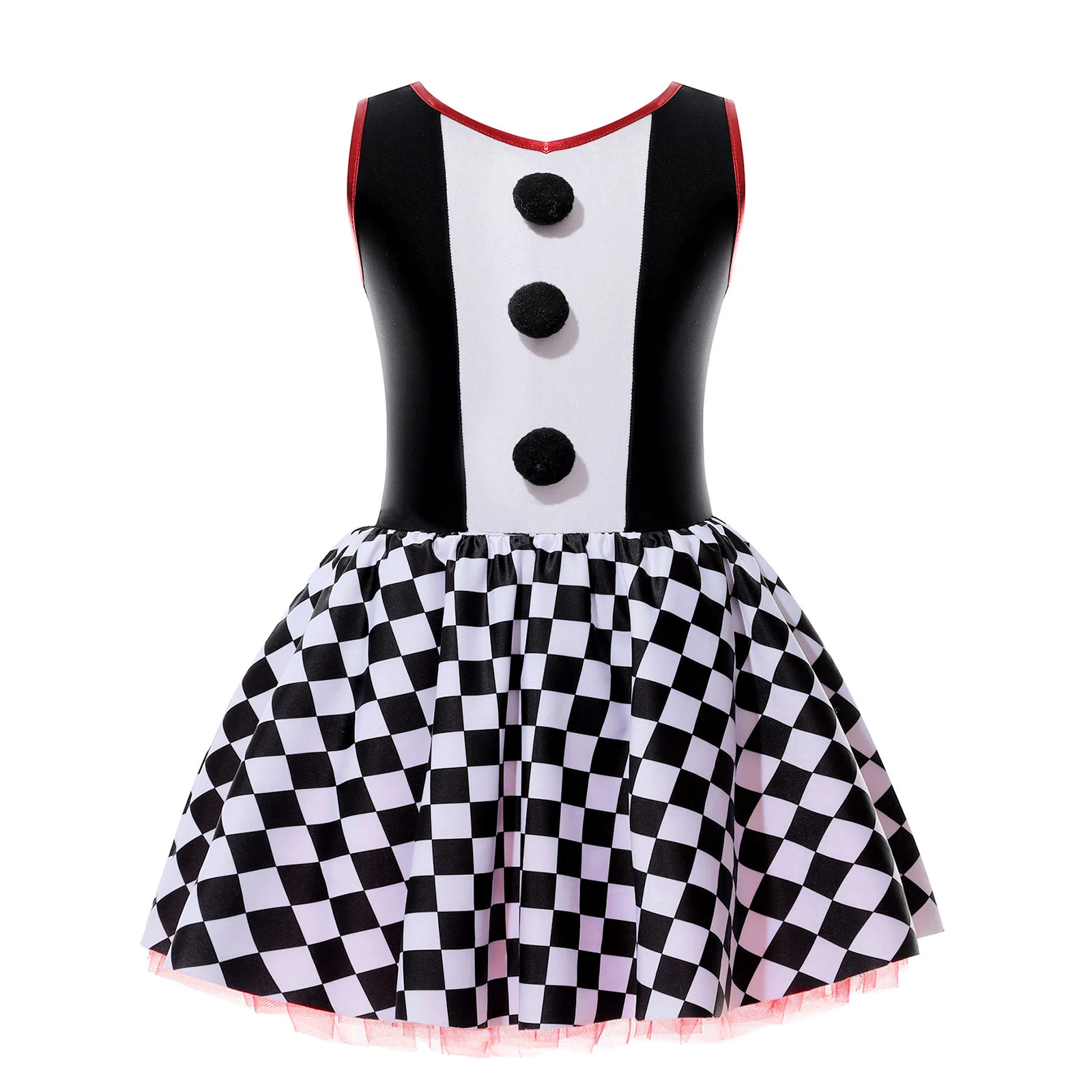 

Halloween Kids Girls Circus Clown Cosplay Costume Sleeveless Checkerboard Print Color Contrast Patchwork Tutu Dress Carnival