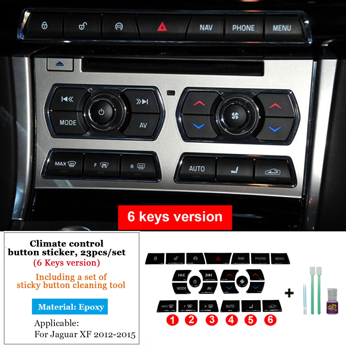 

Накладки на кнопки для Jaguar XF, черные накладки на автомобильные запчасти для Jaguar XF X250, аксессуары для украшения интерьера 2012, 2013, 2014, 2015, переключатель нагревателя