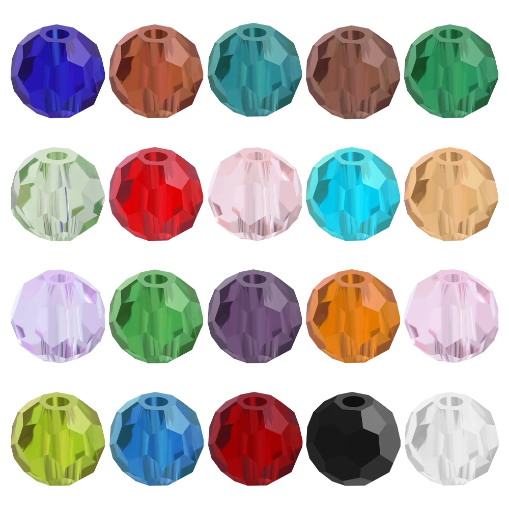 32Facets Round Ball 2mm 3mm 4mm 6mm 8mm 10mm 12mm 14mm Faceted Crystal Glass Loose Spacer Bead lot for Jewelry Making DIY Crafts