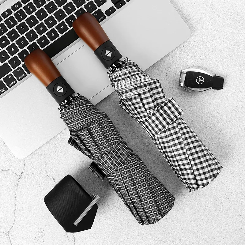 

Lattice Business Automatic Umbrella Rain Women Men Luxury Wooden Handle Parasol Umbrella 10K Windproof Guarda Chuva Sunscreen