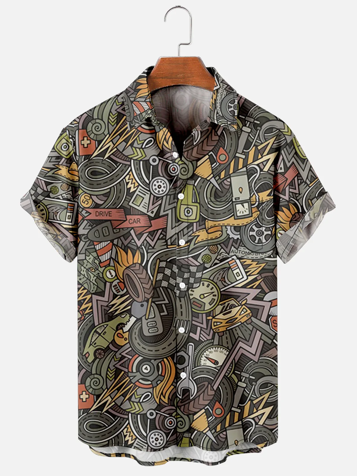 

Мужская рубашка в клетку, Повседневная рубашка в стиле Харадзюку, с короткими рукавами, нагрудным карманом и модным принтом, на пуговицах, в...