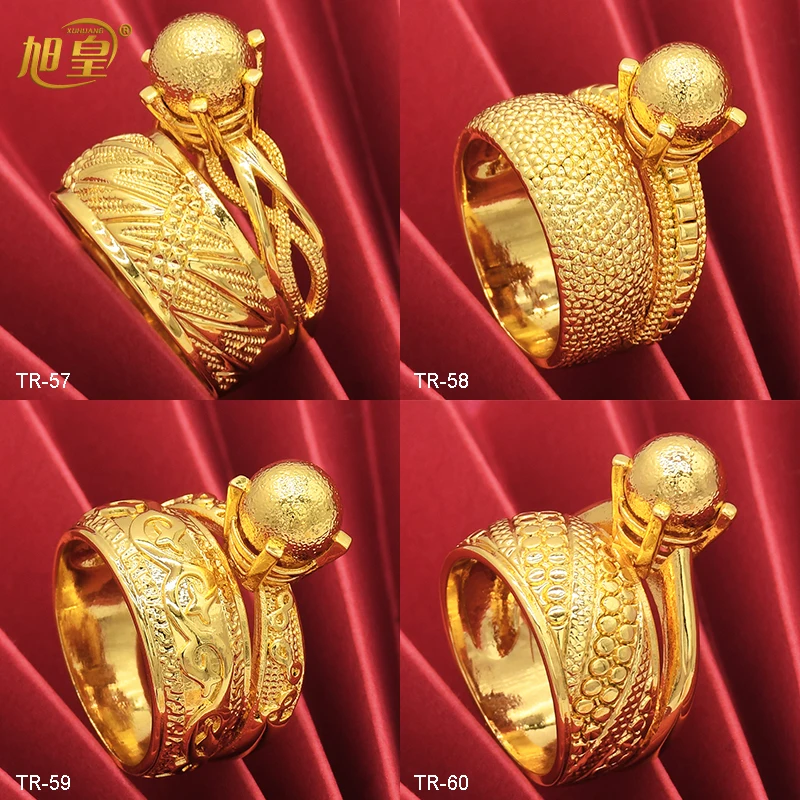 

African Copper Alloy Rings For Women Ethiopia Dubai Gold Plated Jewellery Finger Rings Bijoux Femme Bridal Wedding Party Gifts