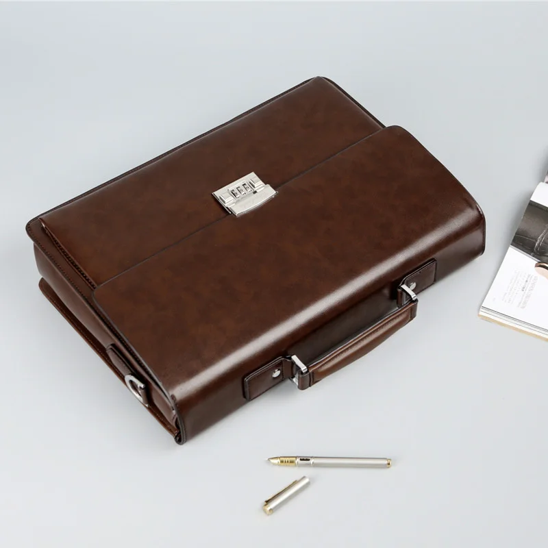 New Male Single Shoulder Handbag Briefcase Bring Password Lock Computer genuine leather laptop messenger office bags for men