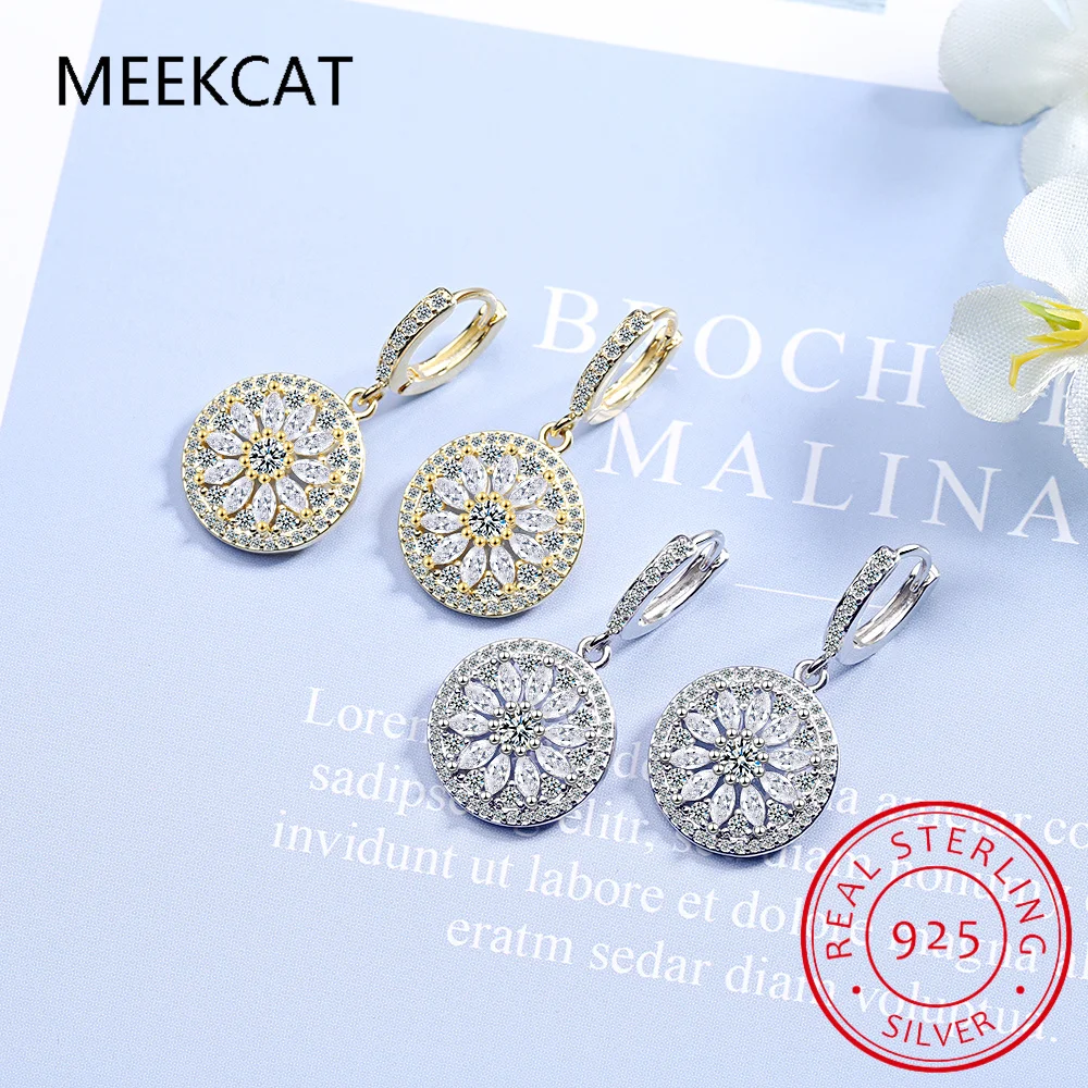 Серьги-кольца из стерлингового серебра 925 пробы с огранкой маркизы муассанит