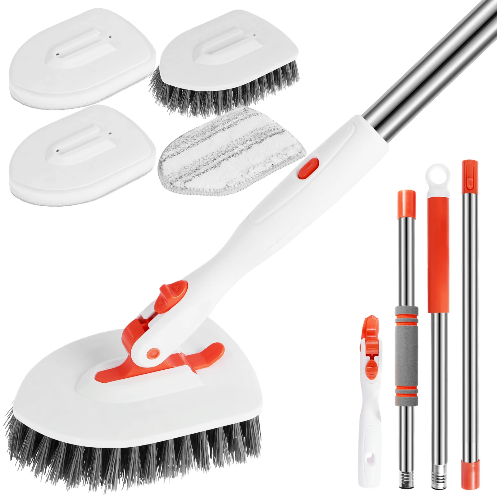 

Bathroom Cleaning Brush 180° Rotatable Lockable Shower Scrubbing Brush Portable Long Handled Tub Tile Scrubber 4 Replacement