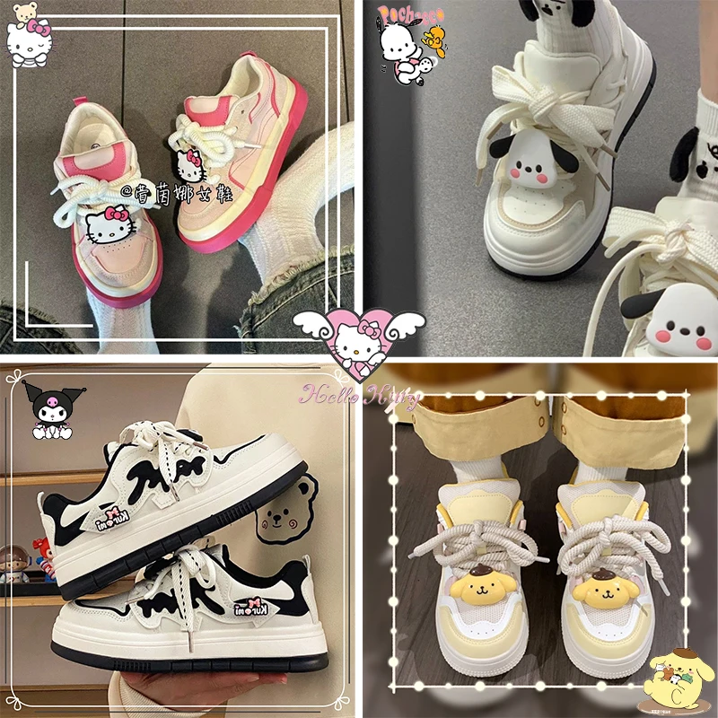 

8 Styles Hello Kitty Kuromi Anime Students Casual Sneakers Cartoon Cinnamoroll Y2K Girls Skateboard Shoes Kawaii Sports Shoes