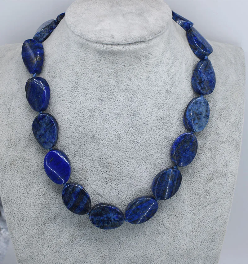 

blue lapis lazuli faceted flat oval wave 46cm nature wholesale bead FPPJ 18*25mm