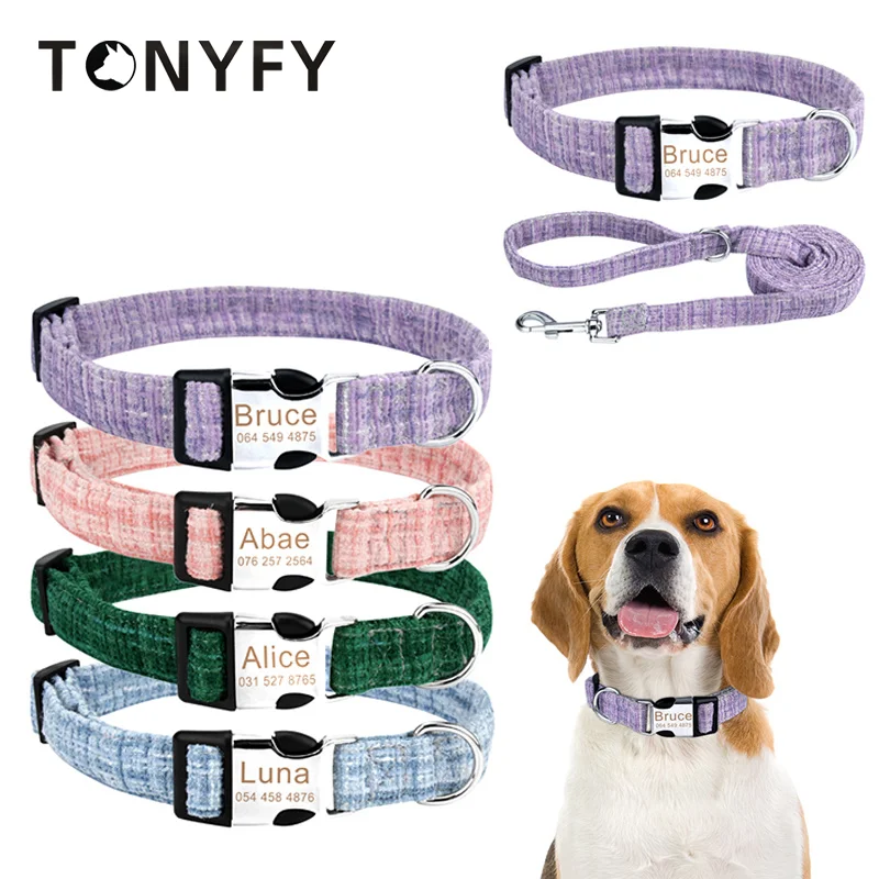 

Personalized Pet Collar Leashes Set Fashion Retro Stripes Shape Custom Name Phone ID for Puppy Cat Big Dogs Outdoor Walk Collar