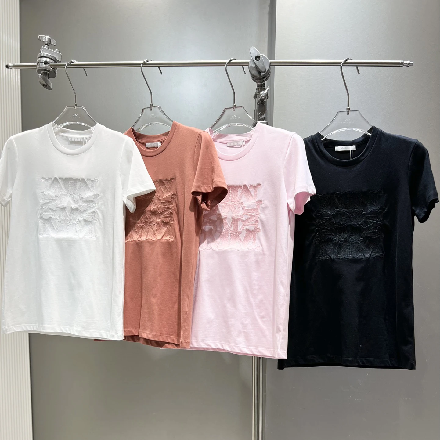 

High Quality Maxmara Park series embroidered logo pattern solid round neck T-shirt