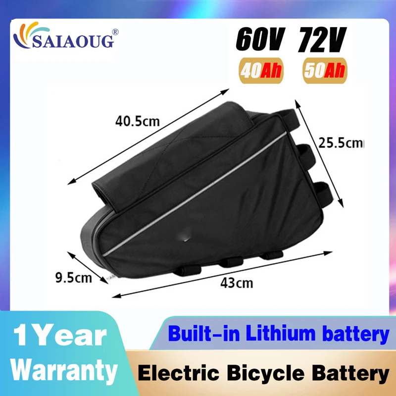 

Triangle Bag Battery60V72V 40ah/50AH/60AH eBike Battery Pack With 500W 750W 1000W 1500W 2000W BMS 5A Charger