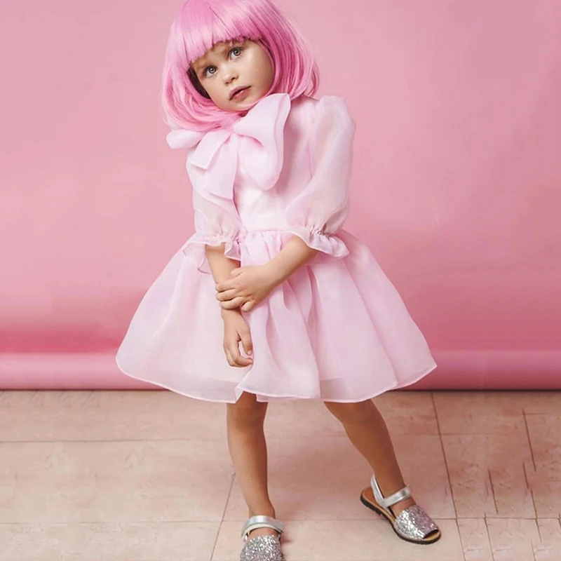

Toddler Girls Pricess Dresses Autumn Mesh Bow Kids Birthday Evening Dress Spanish Style 3 Years Children Long-sleeve Ball Gowns