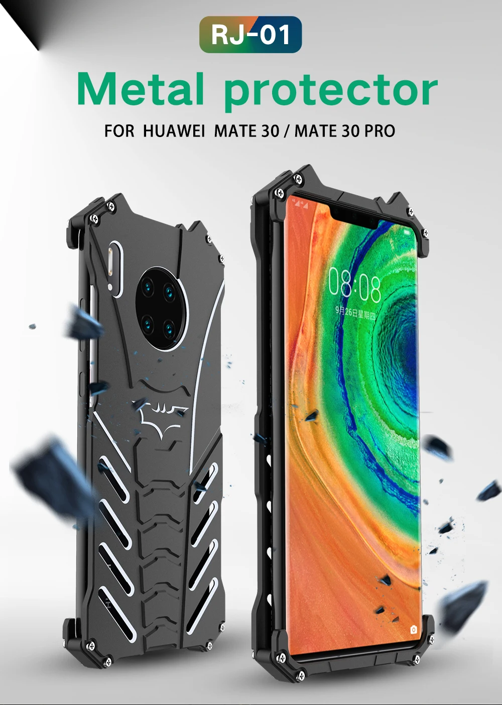 

R-JUST Metal Case For Huawei Mate 30 Aluminum Metal Bumper Frame Armor Protective Shockproof Phone Cover For Huawei Mate 30 Pro