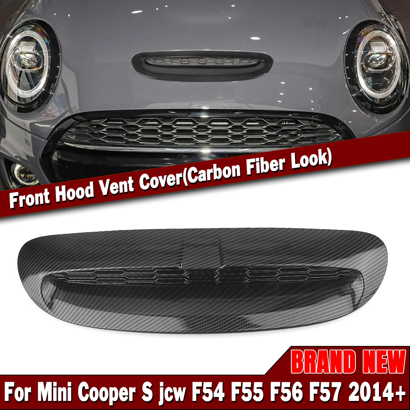 Front Engine Hood Bonnet Vent Scoop For Mini Cooper S JCW F54 F55 F56 F57 2014-UP ABS Carbon Fiber Pattern Air Outlet Cover Trim