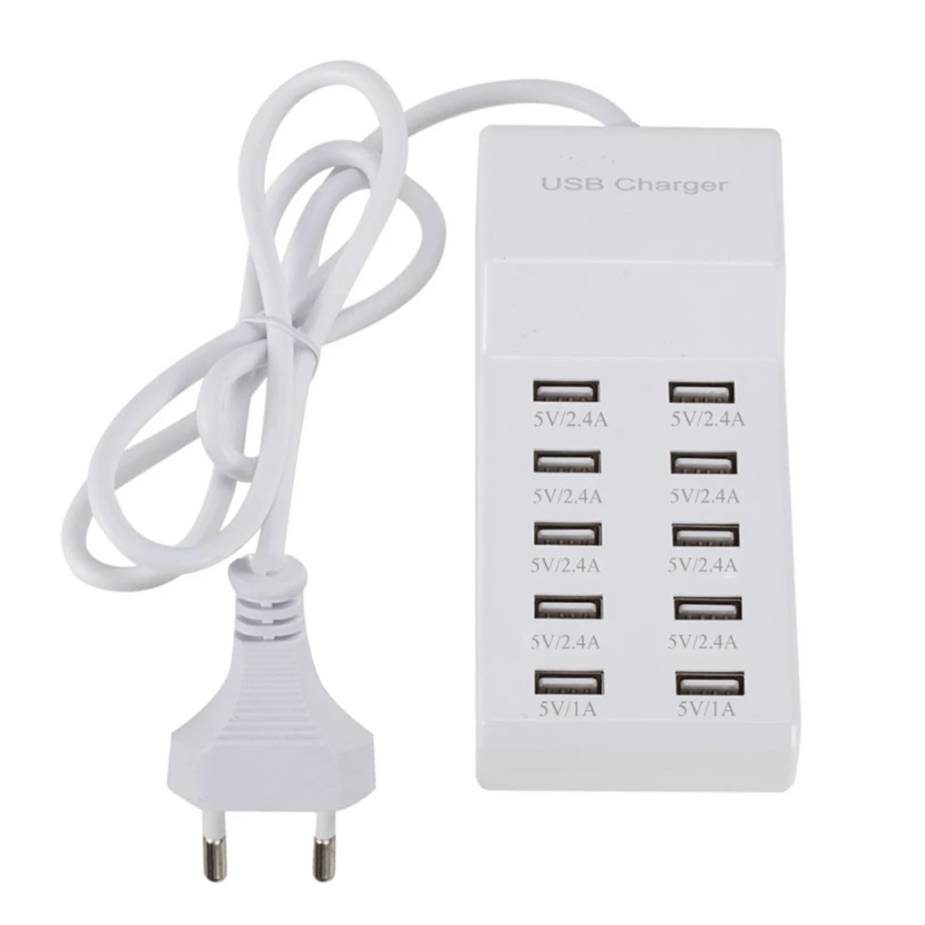

10 Ports USB Charger Phone Charge Device Travel Desktop Fast Charging Hub Durable Housing 12A Power Supply US Plug