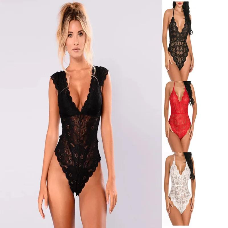 

2023 Ms lace jumpsuit sexy underwear sexy teddy screen eyes hanging neck jumpsuit pajama hollow-out perspective teddy jumpsuits