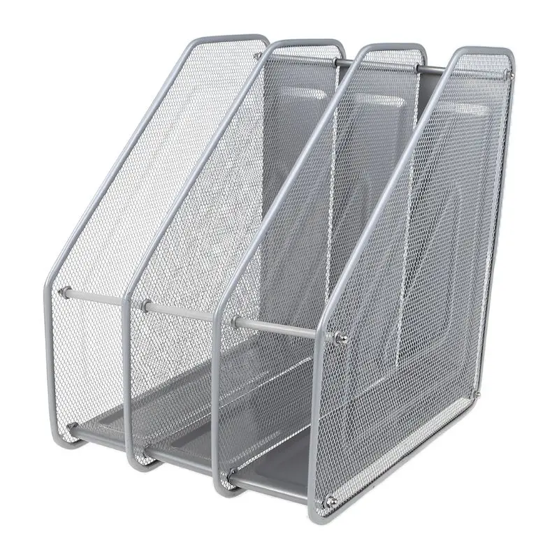 

3 Column Metal Mesh Document Rack File Holder Letter Magazine Newspaper Tray for Home Office Desk Organizer Supplies