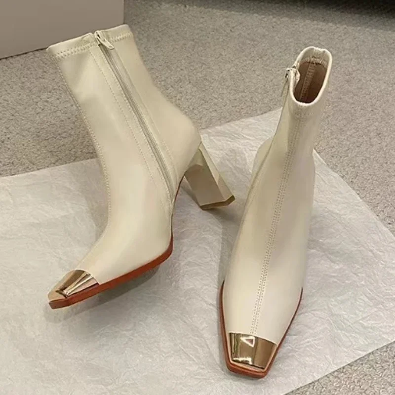 Женские ботинки на высоком каблуке молнии сзади осенне-зимняя обувь женские