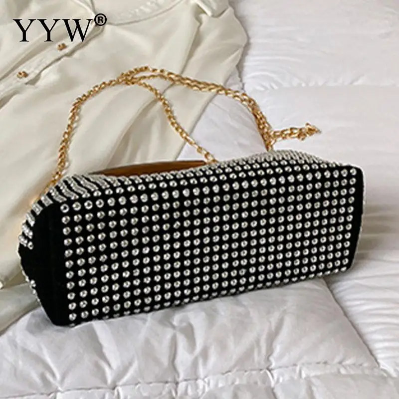Fashion Diamond Beads Glitter Women Clutch Handbag Metal Top Handle Soft PU Leather Rhinestone Lady Chain Messenger Tote Purse