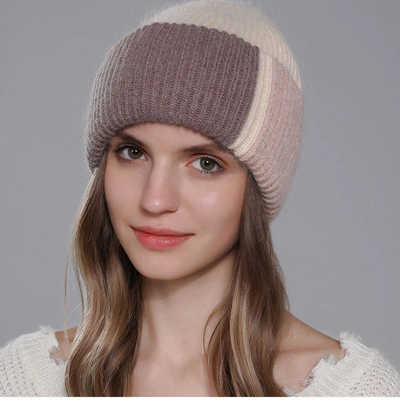 Новинка 2024 женская вязаная шапка из кроличьего меха зимние модные теплые
