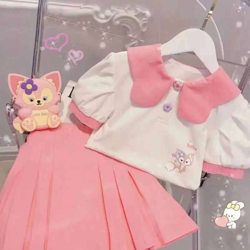 

Disney Linabell Stellalou Cartoon Cute Girls Summer Suit Children's Short-Sleeved Top Womens Skirt Two-Piece Set