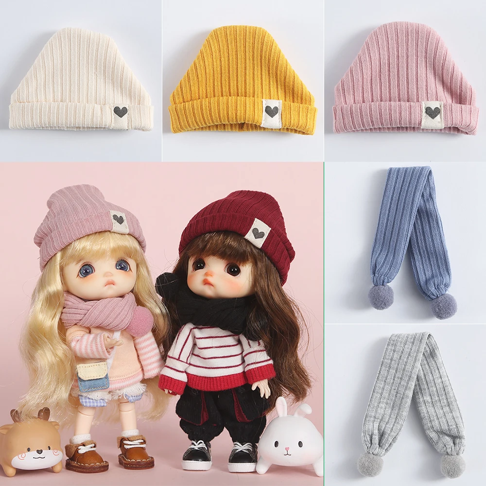 Ob11 Baby Dolls Clothes Fashion Doll Knit Hat Scarf Doll Accessories For Obitsu11, Molly, Ob11, Molly, Gsc, 1/12 1/8Bjd Doll