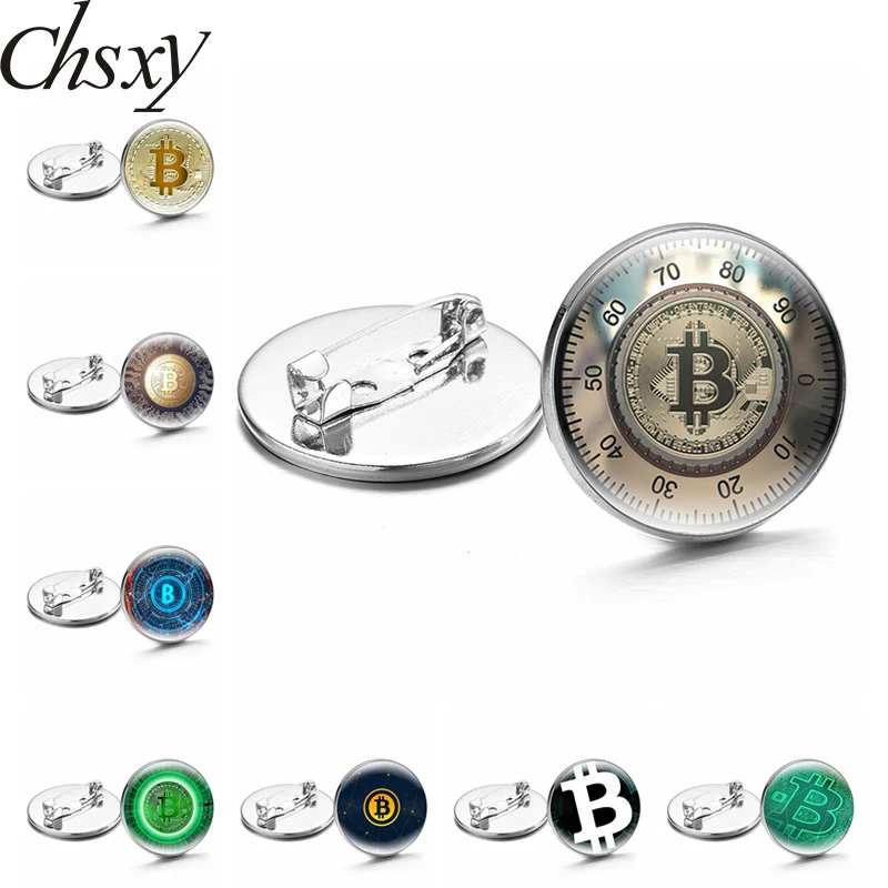 

Bitcoin Design Brooches Lapel Pins Cryptocurrency Bitcoin Theme Women's Brooch Glass Dome Pin Badges On Backpack Clothes Jewelry