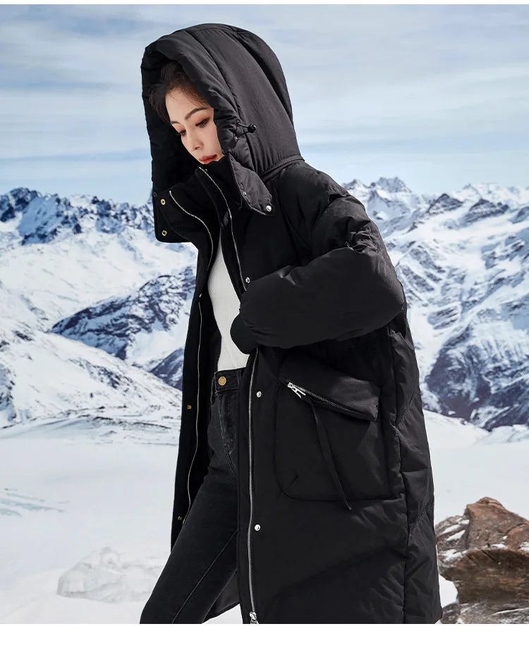 Maternity Down Jacket Women Winter Large Mid-length Pocket Coat Loose Blue Windproof Raglan Sleeves Wide Brim Coats Snow Clothes