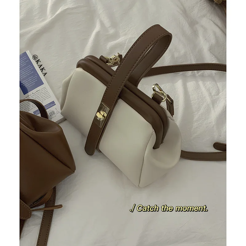 

Contrast color handbag women's new fashion clip high texture foreign style versatile messenger