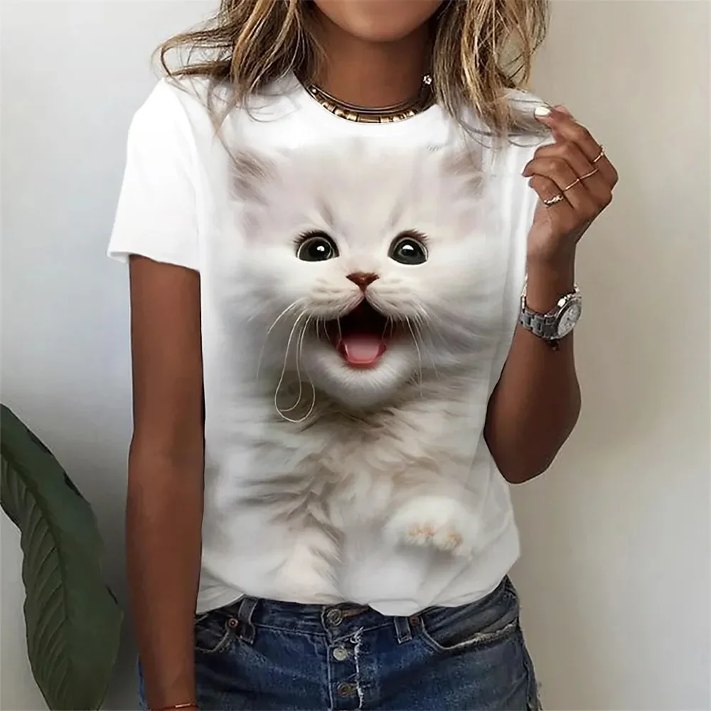 

3D Cute Cat Women T-Shirts Summer Fashion Print Harajuku T-Shirt Short Sleeve Casual Kawaii Girls Tee Oversized Unisex Clothing