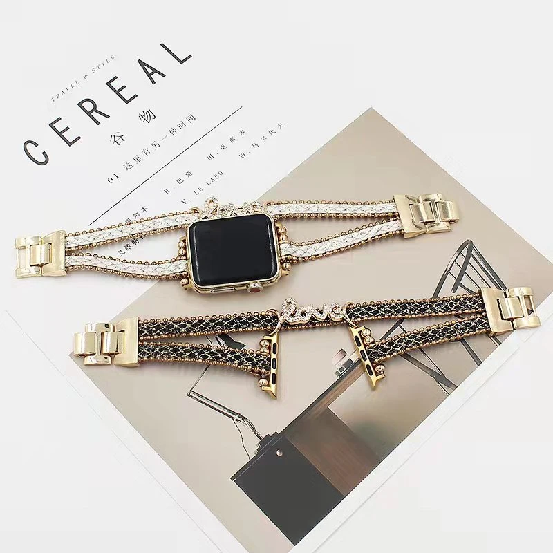 Strap For Apple Watch band 44mm 40mm 45mm 41mm 42mm 38mm Diamond Link Bracelet Wristband Ring correa iWatch series 3 4 5 6 se 7