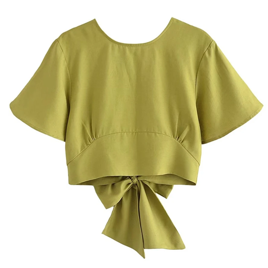 

Maxdutti High Street Holiday Style Summer Blouse Women Fashion Ladies Linen Shit Cutout Top Casual Crop Tops