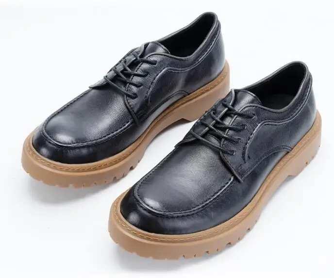 

Мужские повседневные туфли, черные короткие туфли из натуральной кожи, на шнуровке, с круглым носком, деловые туфли